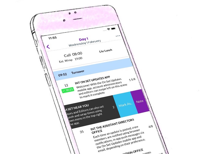 The On Set Updates mobile app